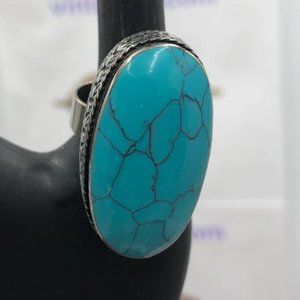 Ethnic Turquoise Stone Ring, Handmade Tribal Statement Ring, Stone Ring